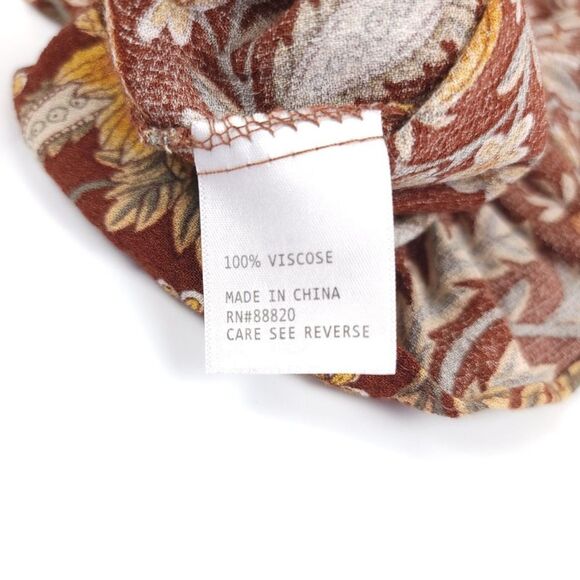 CYNTHIA ROWLEY Ruffled Sunflower Floral Print Blouse Brown Boho Womens Medium - Picture 6 of 6